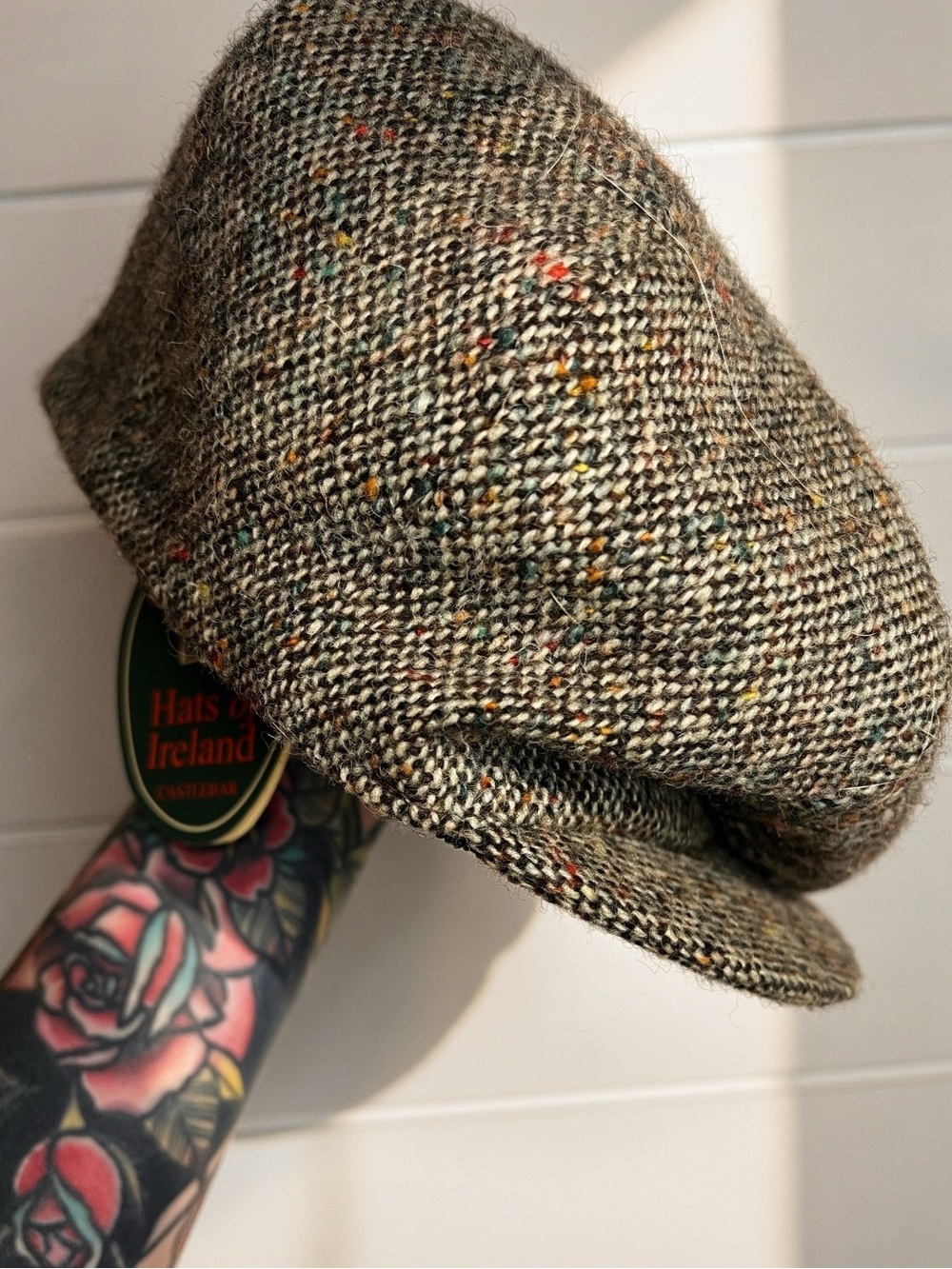 NWT Hats of Ireland 100% Pure Wool Donegal Tweed Newsboy Cap - Size 6 7/8 (56cm)